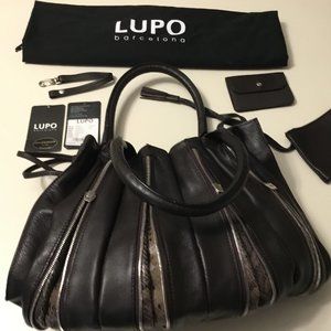 LUPO of BARCELONA "ABIANCO" zip bag in leather, snake - incredible construction